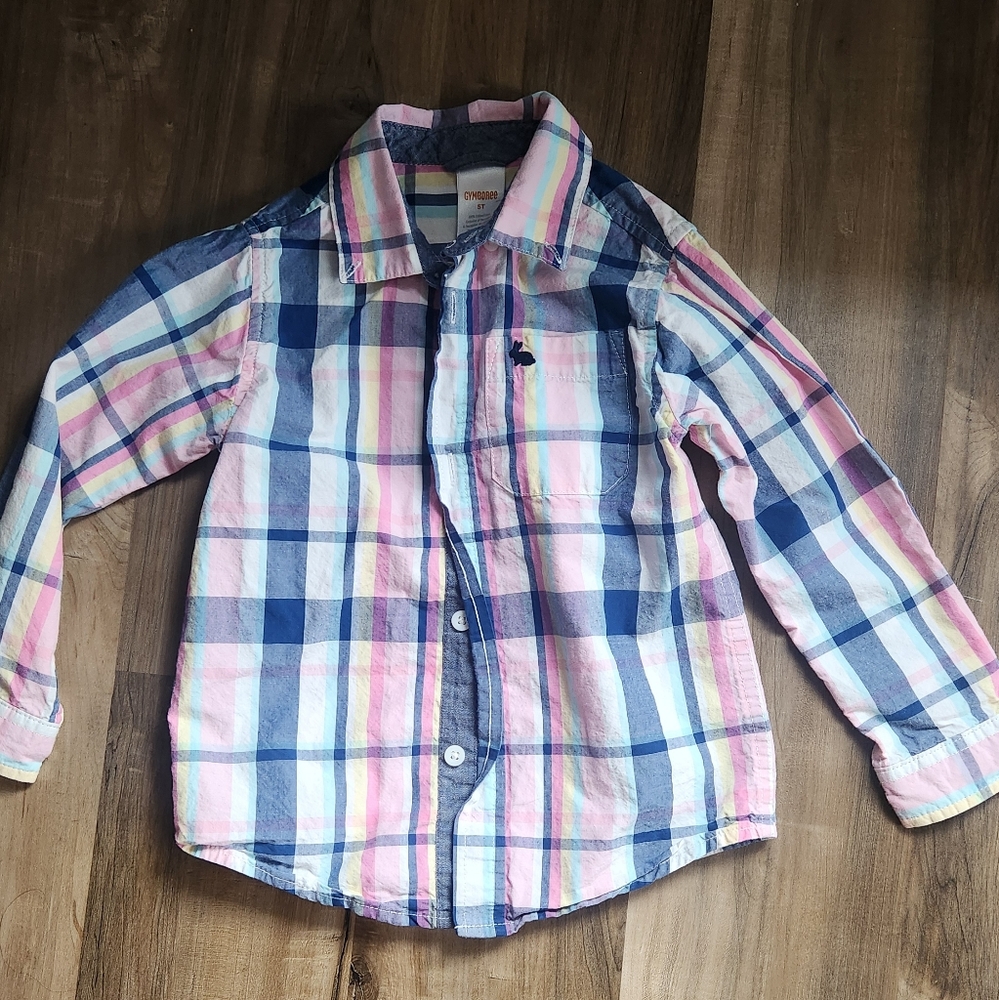 Easter Bunny Kids Plaid Shirt - Blue and Pink